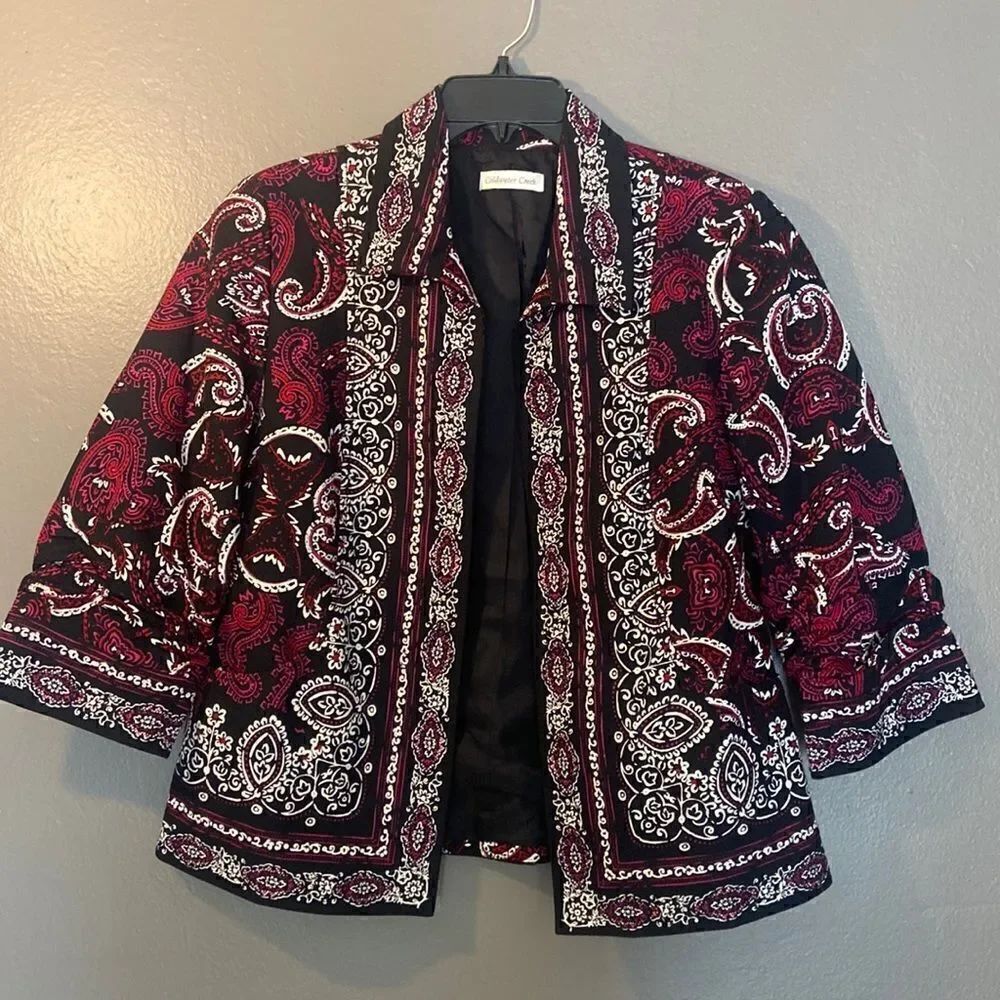 Coldwater Creek Black Pink Paisley Open 3/4 Sleeve Jacket, 12